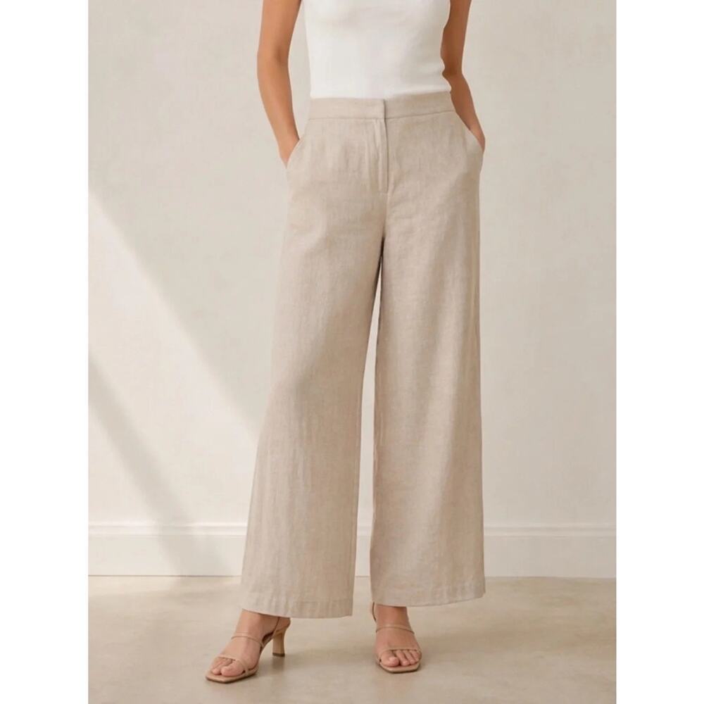 Ann Taylor The Palazzo Pant in Linen Blend Wide Leg High Rise in Beige Women's 4
